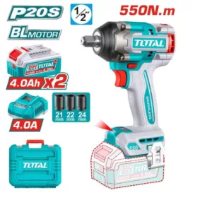 TOTAL TIWLI2055 20V Brushless Cordless Impact Wrench – 1/2" Drive | 550Nm Torque | Dual 4.0Ah Batteries