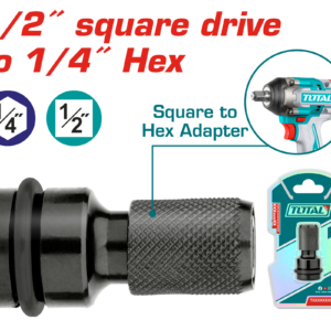 TOTAL 1/2" Square to 1/4" Hex Impact Adapter – Heavy Duty Socket to Hex Bit Converter (50mm) | Model TAC60501