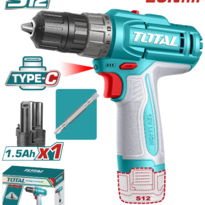 TOTAL TDLI122061 12V Cordless Drill Driver – 20Nm Torque, 2-Speed, USB-C Charging