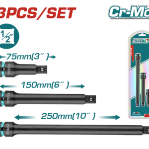 TOTAL 3 Pcs 1/2" Drive Impact Extension Bar Set Cr-Mo (75mm, 150mm, 250mm) – THISEB12031