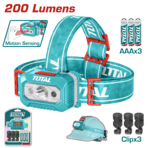 TOTAL LED Headlamp 200 Lumens, 91m Beam Distance, 3×AAA Battery, IPX4 Water Resistant-THL013AAA6
