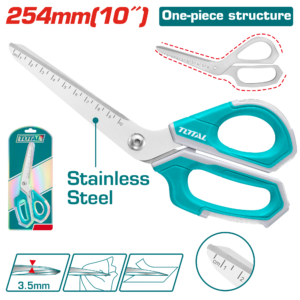 TOTAL 10" Heavy Duty Multi-Purpose Scissors – Stainless Steel Blade with Serrated Edge & Ruler Markings | Model THSCRS25088
