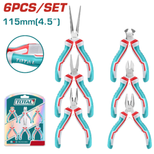 TOTAL 6 Pcs Mini Pliers Set 4.5" (115mm) – Precision Hand Tool Kit with Two-Color Comfort Handles | Model THT1K0511
