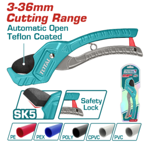 TOTAL 210mm PVC Pipe Cutter – Heavy Duty Aluminum Pipe Cutting Tool with SK5 Blade (3–36mm Capacity) | Model THT53135