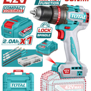 TOTAL TIDLI426981 42V Brushless Cordless Impact Drill Kit with 47 Accessories