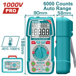 TOTAL Digital Multimeter TRMS 6000 Counts, Auto Range, NCV, High Voltage Alert-TMT5310004