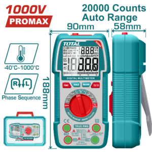 TOTAL Digital Multimeter TRMS 20000 Counts, Auto Range, NCV, Phase Detection-TMT5410003