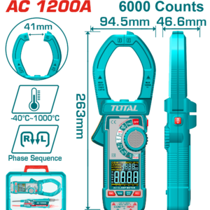 TOTAL Digital AC Clamp Meter TRMS 6000 Counts, 1200A, VA Color Display-TMT7610001