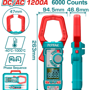 TOTAL Digital Clamp Meter TRMS 6000 Counts, 1200A AC/DC, VA Color Display-TMT7610002