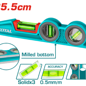 TOTAL Heavy-Duty Mason’s Level 255mm, 0.5mm/m Accuracy, Cast Aluminum Body-TMT921306