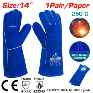 TOTAL TSP15014 Welding Gloves– 14 Inch, Kevlar Stitched, Blue Leather
