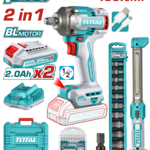 TOTAL Cordless Impact Wrench & Work Lamp Combo Kit – 20V | TOSLI23056
